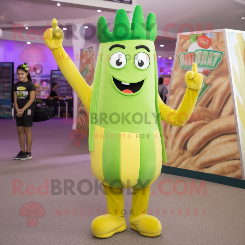 Green French Fries mascot costume character dressed with a Tank Top and Headbands Green French Fries mascot costume character dressed with a Tank Top and Headbands
