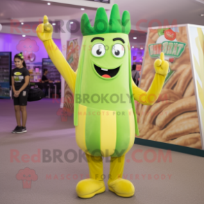 Green French Fries mascot costume character dressed with a Tank Top and Headbands