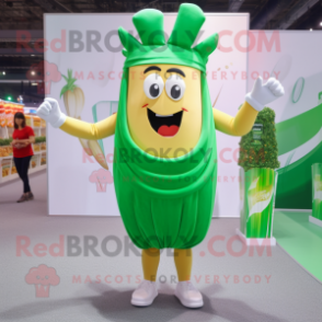 Green French Fries mascot costume character dressed with a Tank Top and Headbands