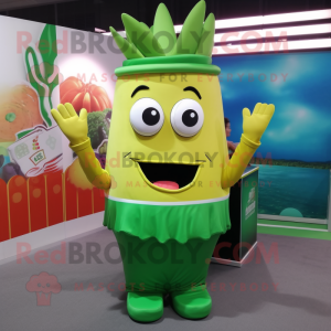 Green French Fries mascot costume character dressed with a Tank Top and Headbands