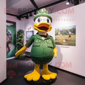 Forest Green Duck mascot costume character dressed with a Swimwear and Suspenders