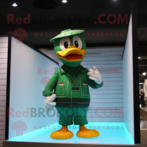 Forest Green Duck mascot costume character dressed with a Swimwear and Suspenders