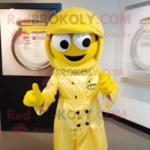 Lemon Yellow Pesto Pasta mascot costume character dressed with a Moto Jacket and Berets