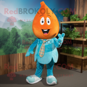 Cyan Carrot mascot costume character dressed with a Flannel Shirt and Shoe laces