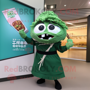 Forest Green Ramen mascot costume character dressed with a A-Line Skirt and Shawl pins