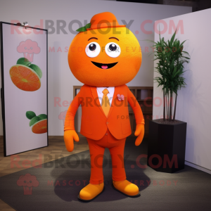 Orange Plum mascot costume character dressed with a Suit Jacket and Pocket squares