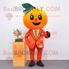 Orange Plum mascot costume character dressed with a Suit Jacket and Pocket squares