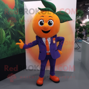 Orange Plum mascot costume character dressed with a Suit Jacket and Pocket squares