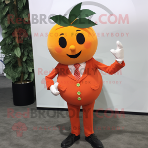 Orange Plum mascot costume character dressed with a Suit Jacket and Pocket squares