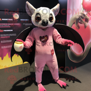 Pink Fruit Bat mascot costume character dressed with a Jeggings and Rings