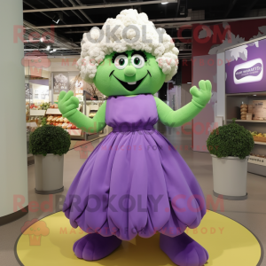 Lavender Cauliflower mascot costume character dressed with a Maxi Skirt and Mittens