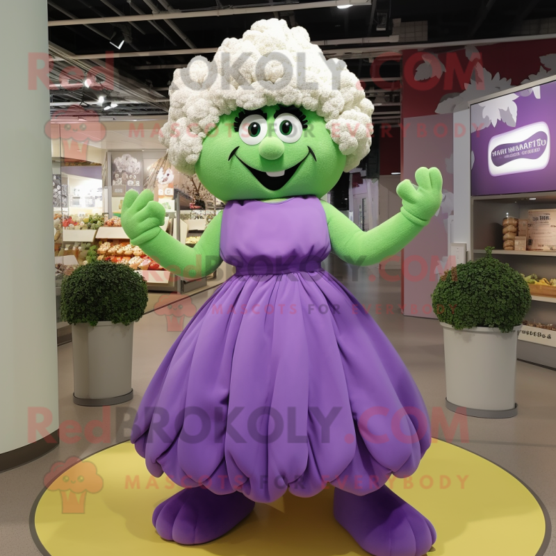 Lavender Cauliflower mascot costume character dressed with a Maxi Skirt and Mittens Lavender Cauliflower mascot costume character dressed with a Maxi Skirt and Mittens