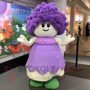 Lavender Cauliflower mascot costume character dressed with a Maxi Skirt and Mittens