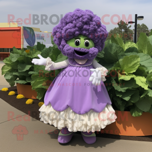 Lavender Cauliflower mascot costume character dressed with a Maxi Skirt and Mittens