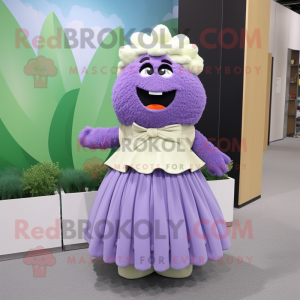 Lavender Cauliflower mascot costume character dressed with a Maxi Skirt and Mittens