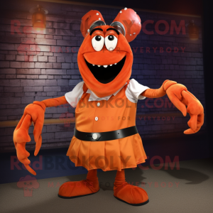 Orange Lobster Bisque mascot costume character dressed with a Mini Skirt and Belts