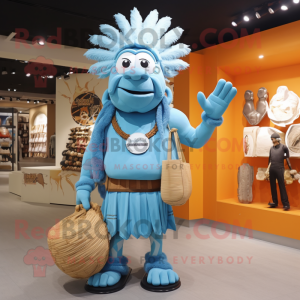 Sky Blue Chief mascot costume character dressed with a Shorts and Handbags