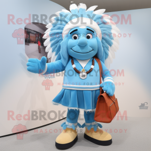 Sky Blue Chief mascot costume character dressed with a Shorts and Handbags