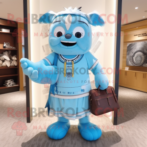 Sky Blue Chief mascot costume character dressed with a Shorts and Handbags