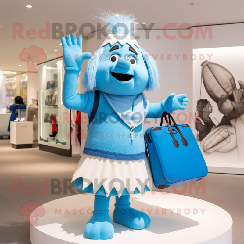 Sky Blue Chief mascot costume character dressed with a Shorts and Handbags