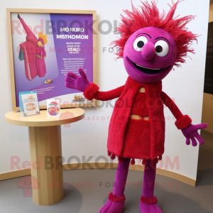 Magenta Tikka Masala mascot costume character dressed with a Cardigan and Hairpins