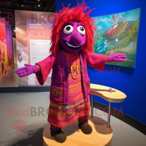 Magenta Tikka Masala mascot costume character dressed with a Cardigan and Hairpins