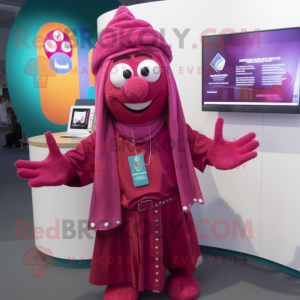 Magenta Tikka Masala mascot costume character dressed with a Cardigan and Hairpins