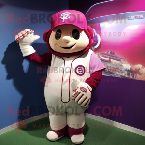 Magenta Baseball Glove mascot costume character dressed with a Long Sleeve Tee and Earrings