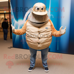Tan Trilobite mascot costume character dressed with a Boyfriend Jeans and Hats