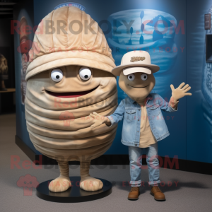 Tan Trilobite mascot costume character dressed with a Boyfriend Jeans and Hats