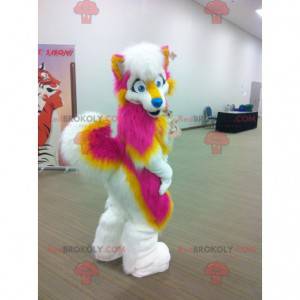 Geel en wit roze hond mascotte - Redbrokoly.com