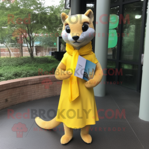 Yellow Jaguarundi mascot costume character dressed with a Pencil Skirt and Scarf clips