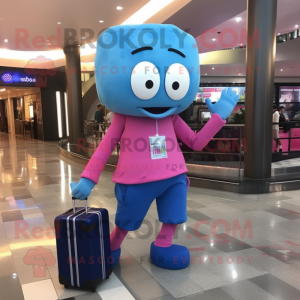 Blue Pink mascot costume character dressed with a Leggings and Briefcases