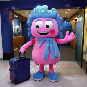 Blue Pink mascot costume character dressed with a Leggings and Briefcases