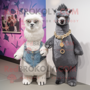 Grå Alpaca maskot kostume...