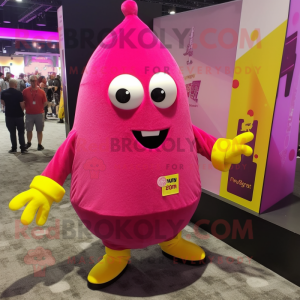 Magenta Lemon mascot costume character dressed with a Cover-up and Tie pins