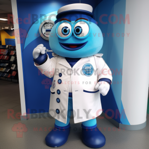 Blue Doctor mascot costume character dressed with a Chinos and Rings