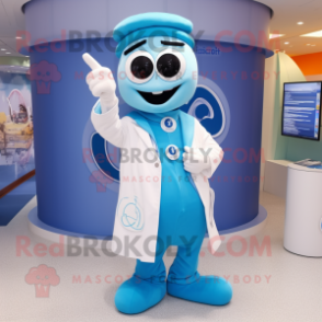 Blue Doctor mascot costume character dressed with a Chinos and Rings