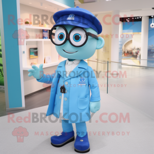 Blue Doctor mascot costume character dressed with a Chinos and Rings
