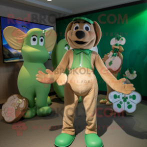 Tan Bunch Of Shamrocks mascot costume character dressed with a One-Piece Swimsuit and Coin purses