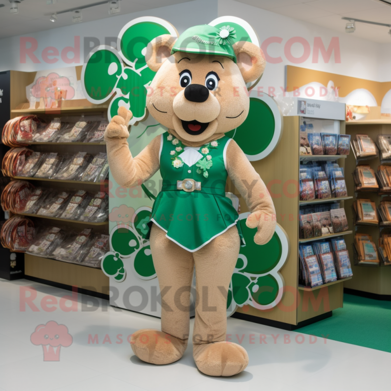 Tan Bunch Of Shamrocks mascot costume character dressed with a One-Piece Swimsuit and Coin purses Tan Bunch Of Shamrocks mascot costume character dressed with a One-Piece Swimsuit and Coin purses