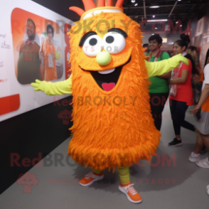 Orange Biryani mascot costume character dressed with a Shift Dress and Shoe laces