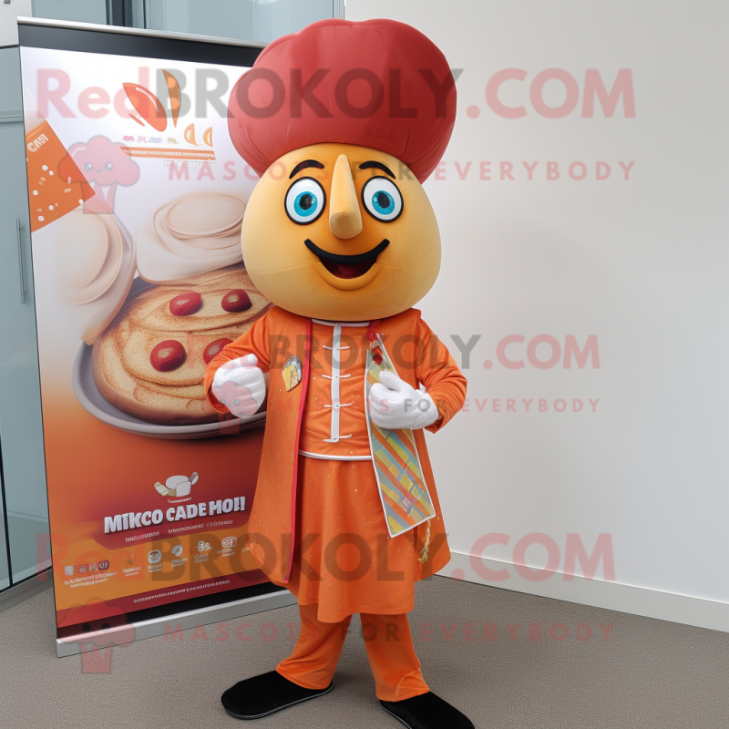 Peach Tikka Masala mascot costume character dressed with a Waistcoat and Cufflinks Peach Tikka Masala mascot costume character dressed with a Waistcoat and Cufflinks