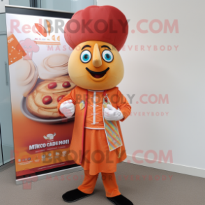 Peach Tikka Masala mascot costume character dressed with a Waistcoat and Cufflinks