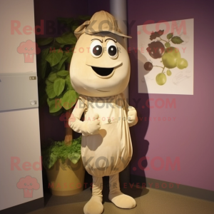 Beige Grape mascot costume character dressed with a Graphic Tee and Shoe laces