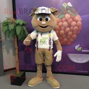 Beige Grape mascot costume character dressed with a Graphic Tee and Shoe laces