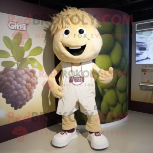 Beige Grape mascot costume character dressed with a Graphic Tee and Shoe laces