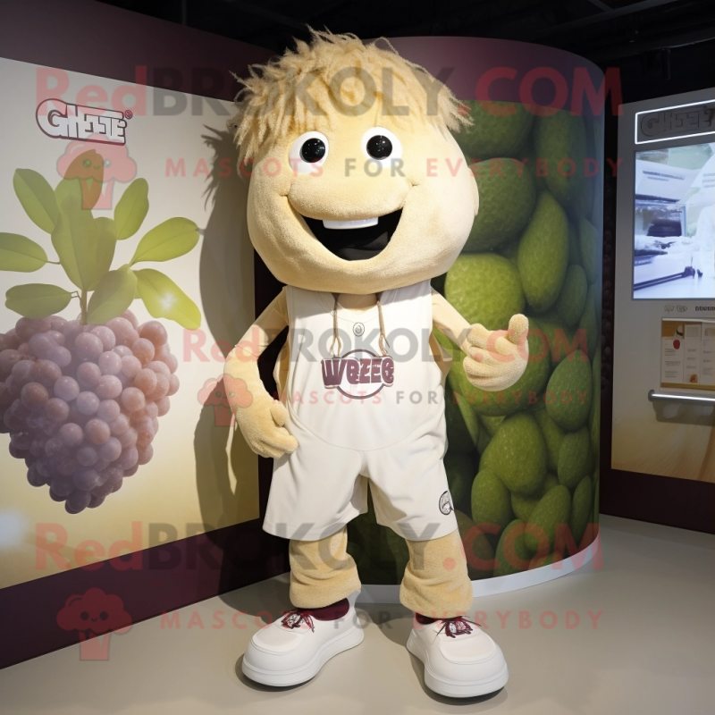 Beige Grape mascot costume character dressed with a Graphic Tee and Shoe laces