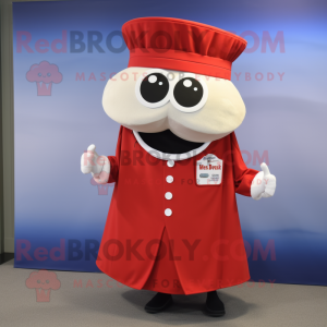 Red Clam Chowder mascot costume character dressed with a Coat and Ties