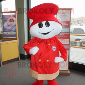 Red Clam Chowder mascot costume character dressed with a Coat and Ties